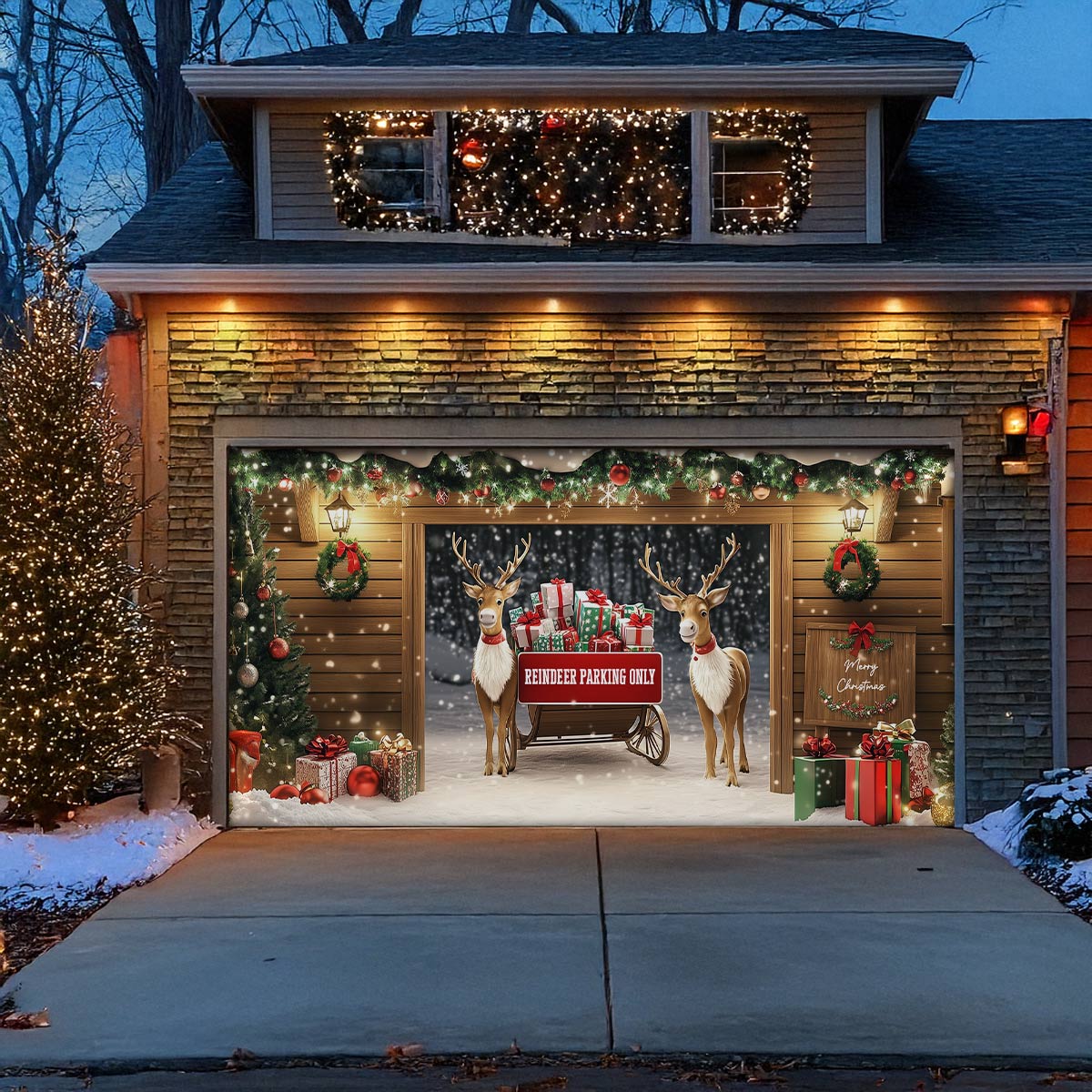 Shineful Garage Door Banner Decoration - Reindeer Parking Only