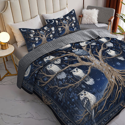Shineful All Season Quilt 3-Piece Set Midnight Owl Tree Of Life