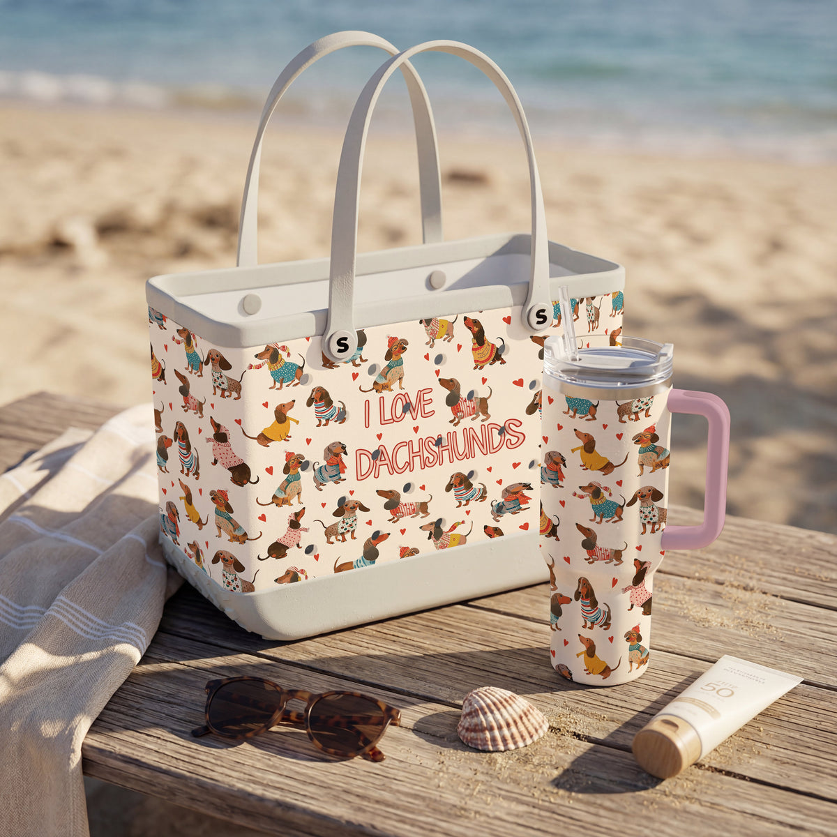 Shineful Bundle Beach Bag And Tumbler Dachshund Fashion Wiener