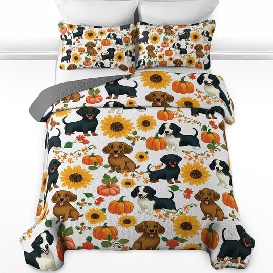 Shineful All Season Quilt 3-Piece Set - Dachshund Gentle Fall