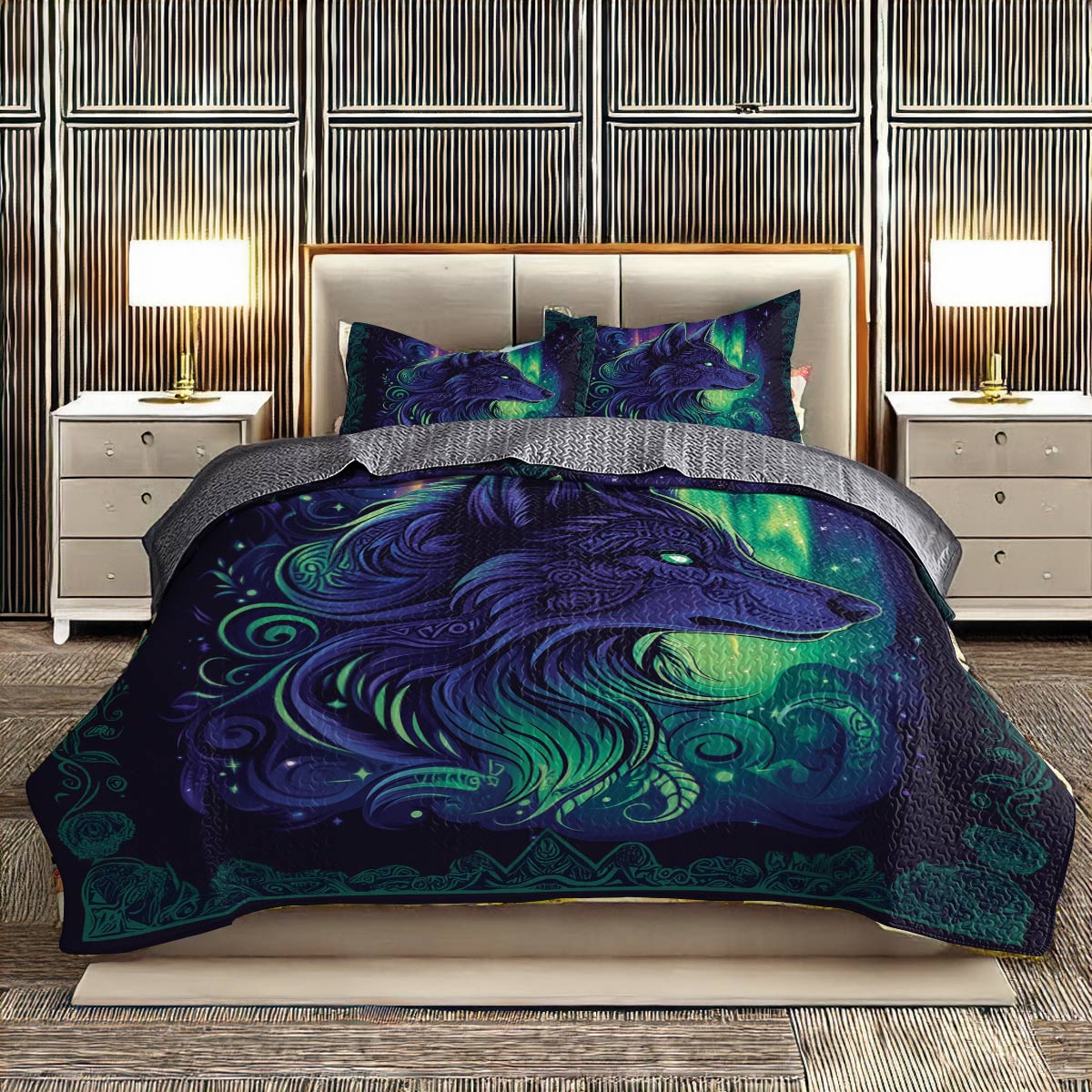 Shineful All Season Quilt 3-Piece Set - Wolf Totem And The Northern Lights