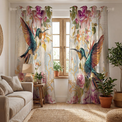 Shineful Quilted Curtain Hummingbird's Garden