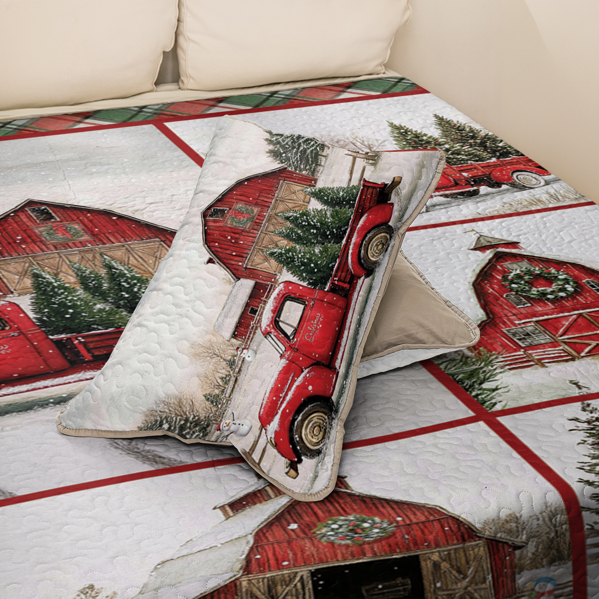 Shineful All Season Quilt 3-Piece Set Vintage Red Truck Christmas
