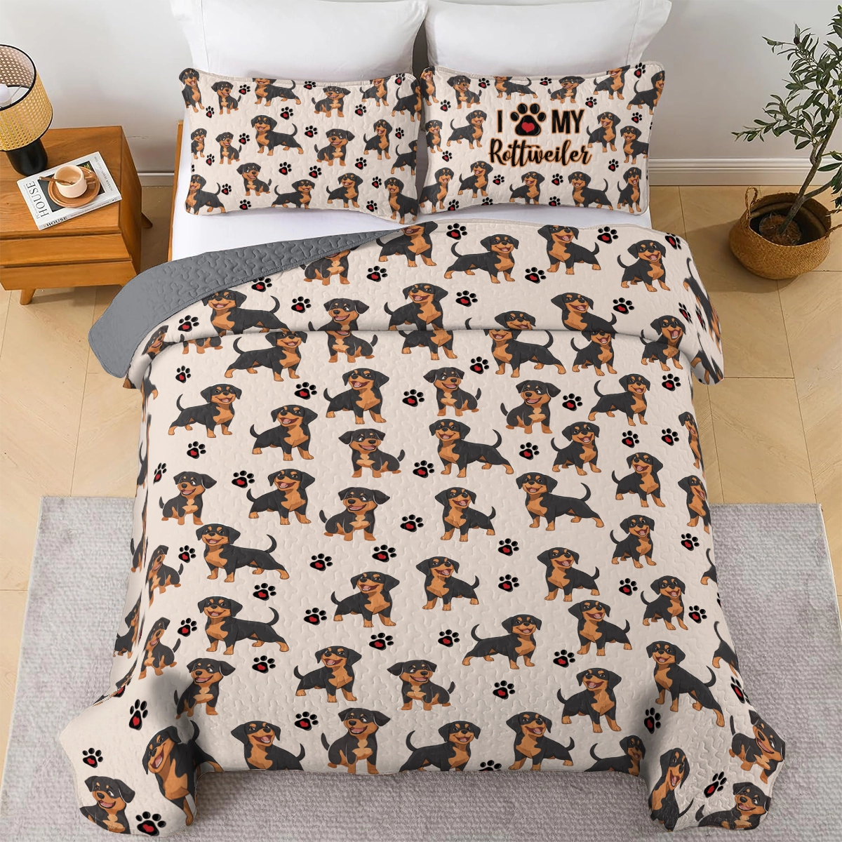 Shineful All Season Quilt 3-Piece Set - I Love My Rottweiler