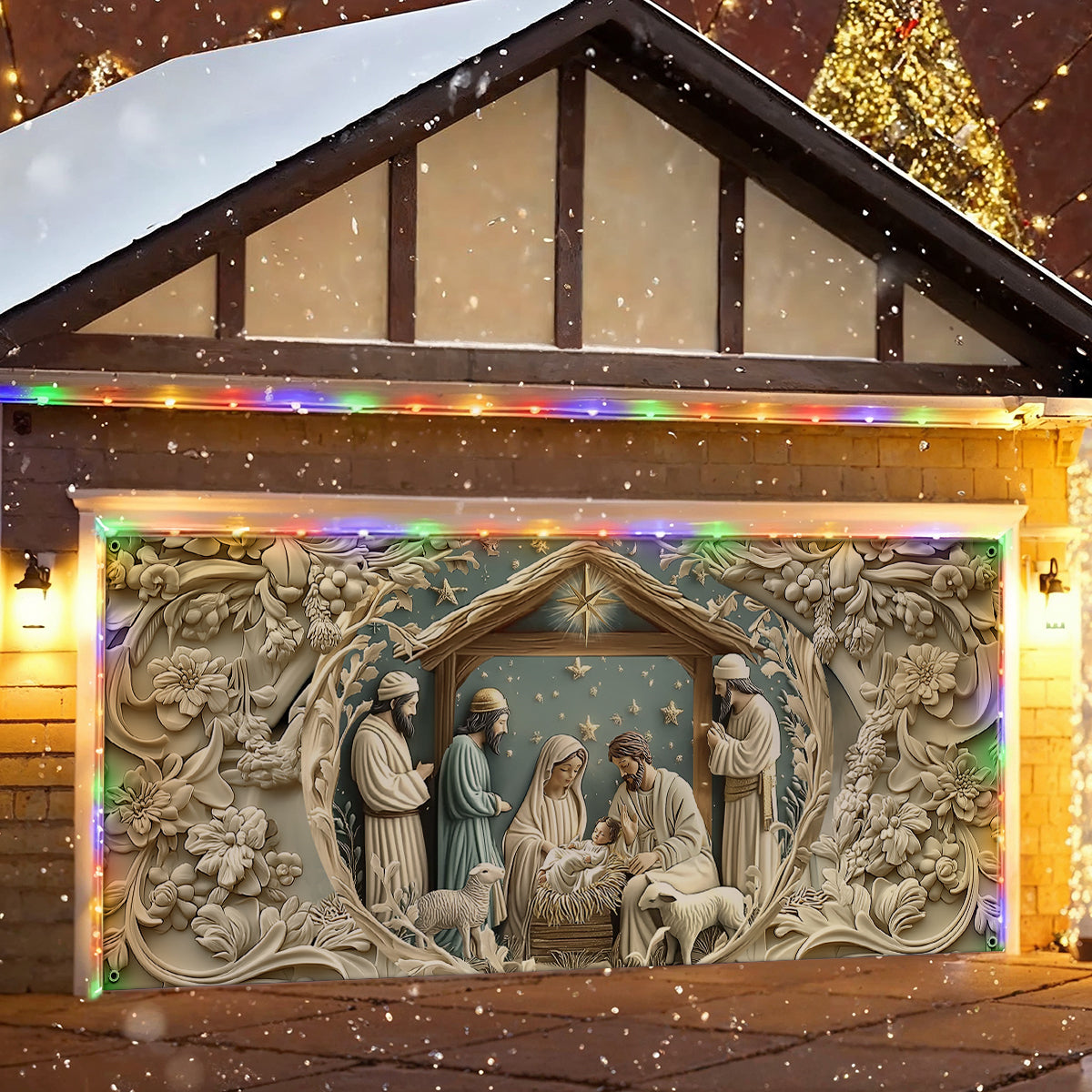 Shineful Garage Door Banner Decoration - Starry Night Adoration Nativity