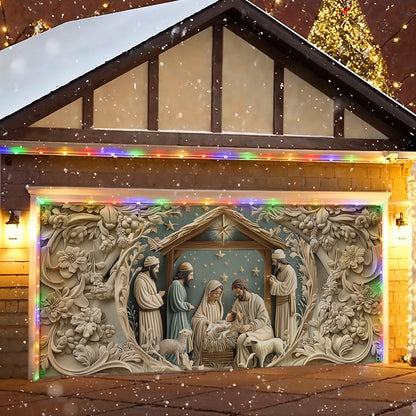 Shineful Garage Door Banner Decoration - Starry Night Adoration Nativity