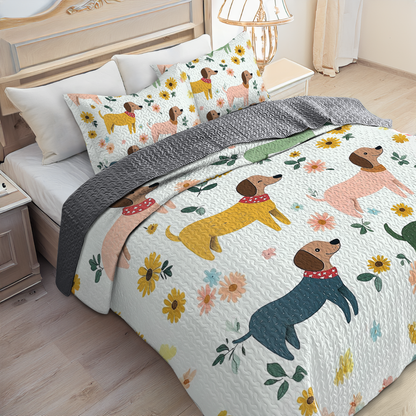 Shineful All Season Quilt 3-Piece Set - Playful Dachshund Meadow