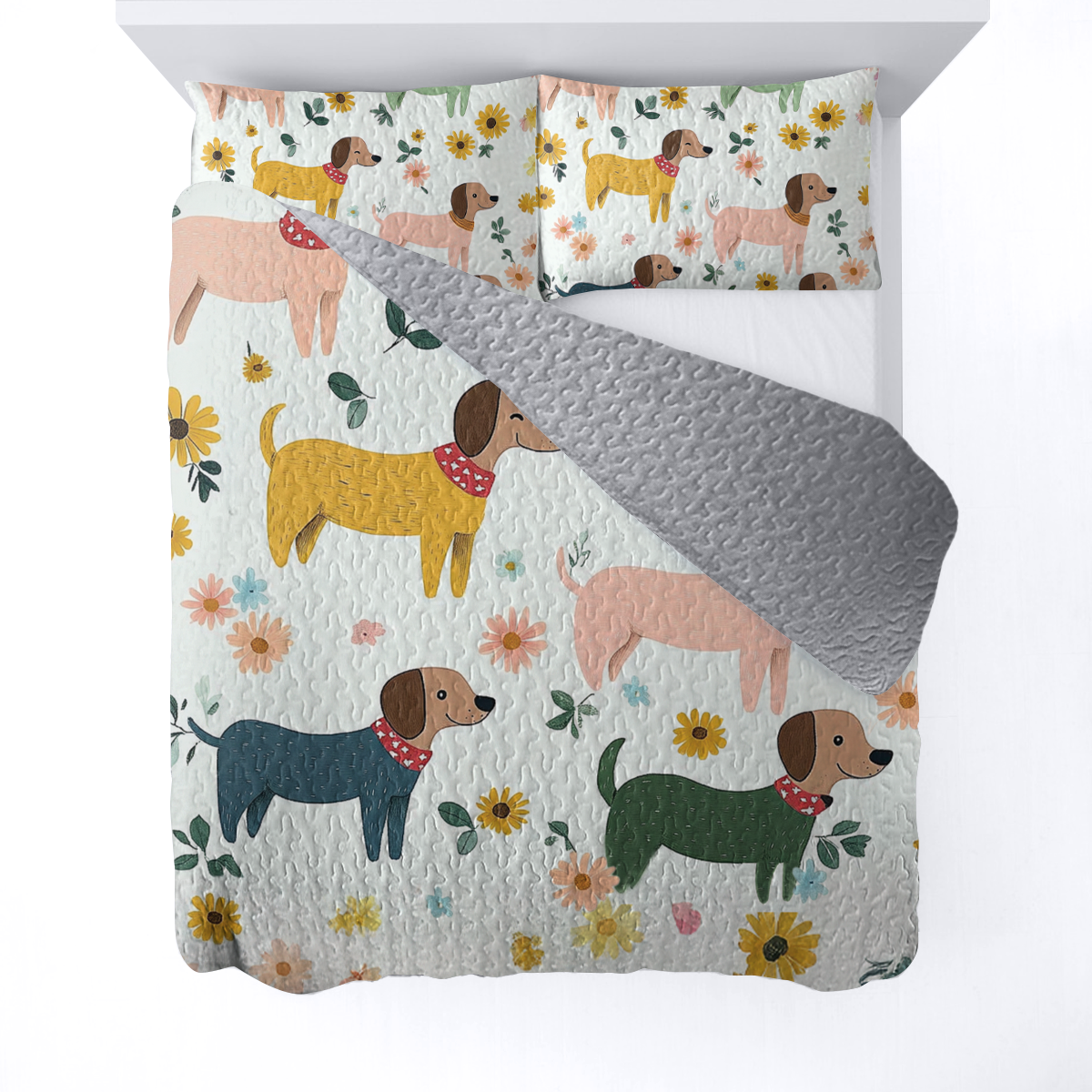 Shineful All Season Quilt 3-Piece Set - Playful Dachshund Meadow