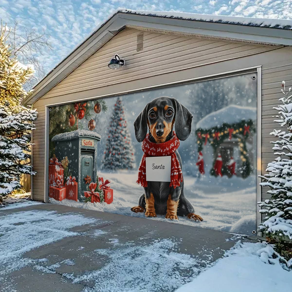Shineful Garage Door Banner Decoration Santa’s Little Helper Dachshund