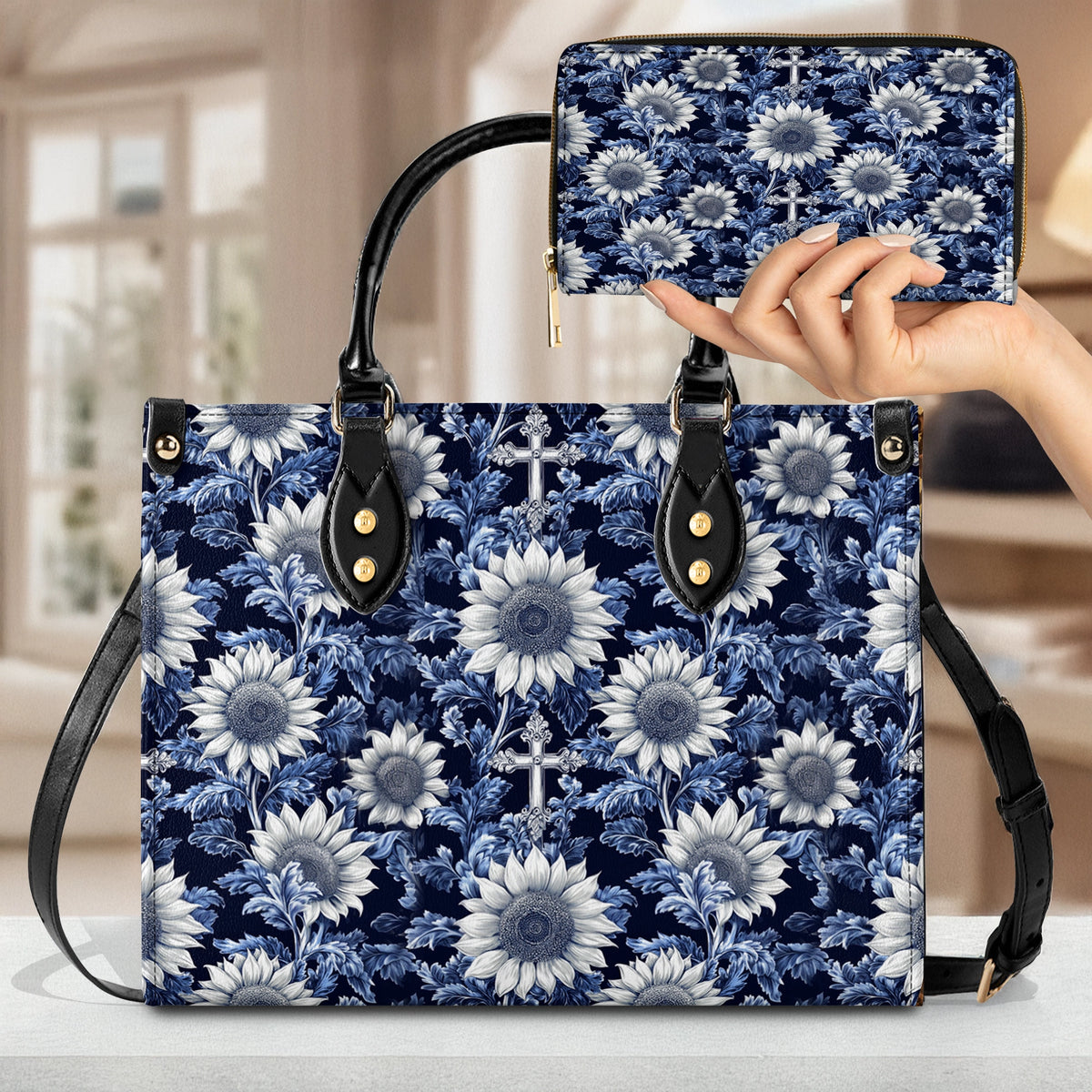 Shineful Leather Bag Midnight Blue Sunflower Cross