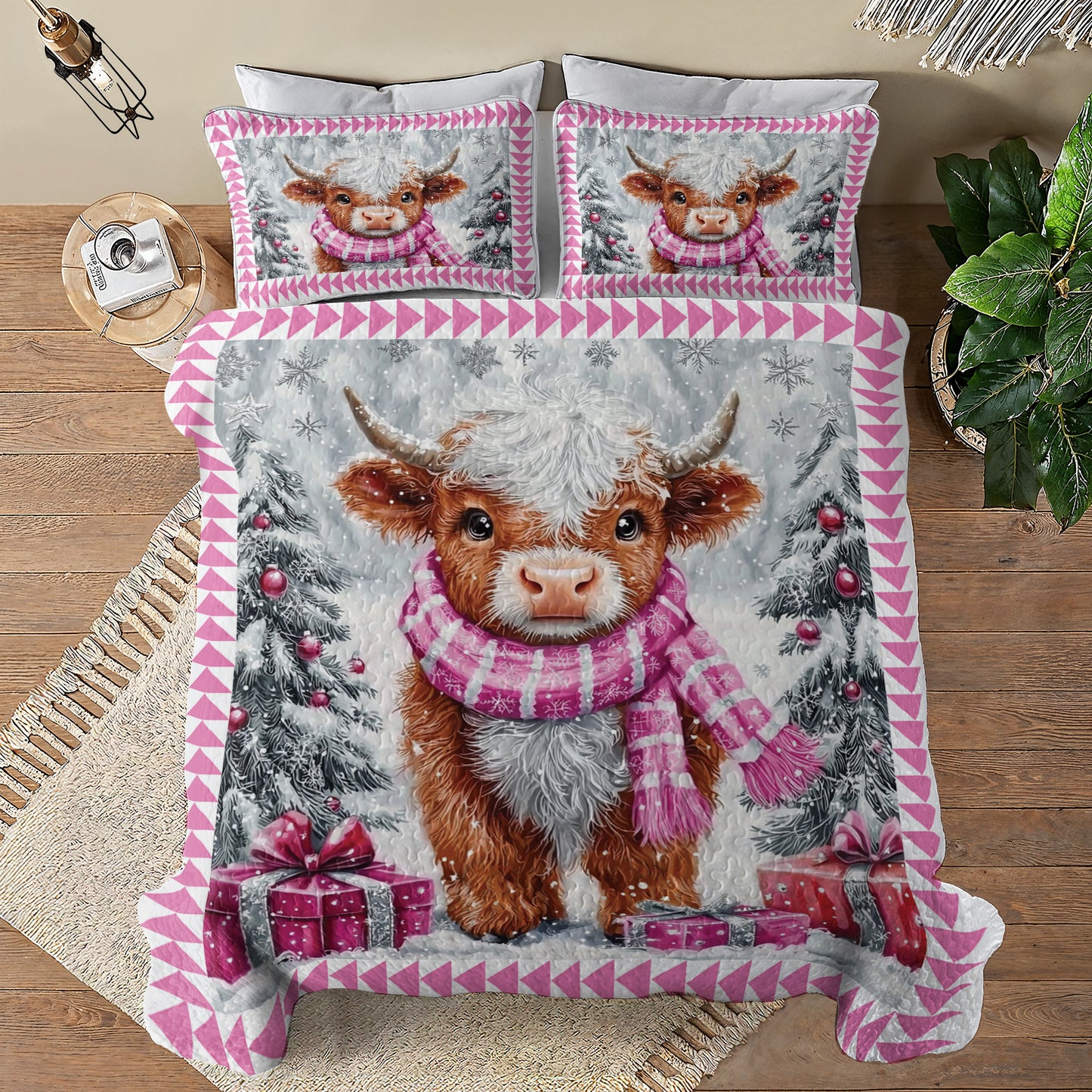 Shineful All Season Quilt 3-Piece Set Cozy Winter Highland Cow