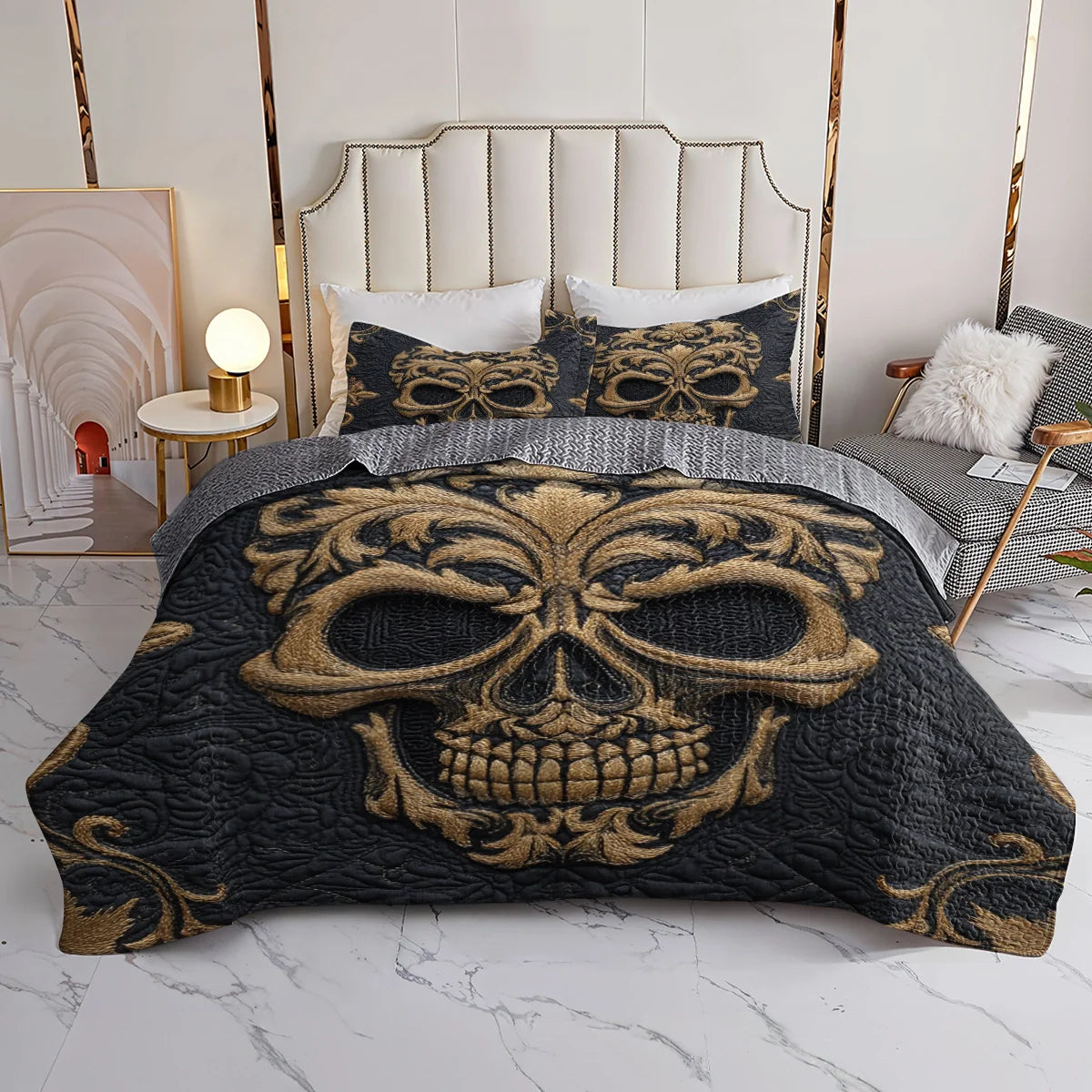 Shineful Quilt 3-Piece Set Baroque Skull Majesty