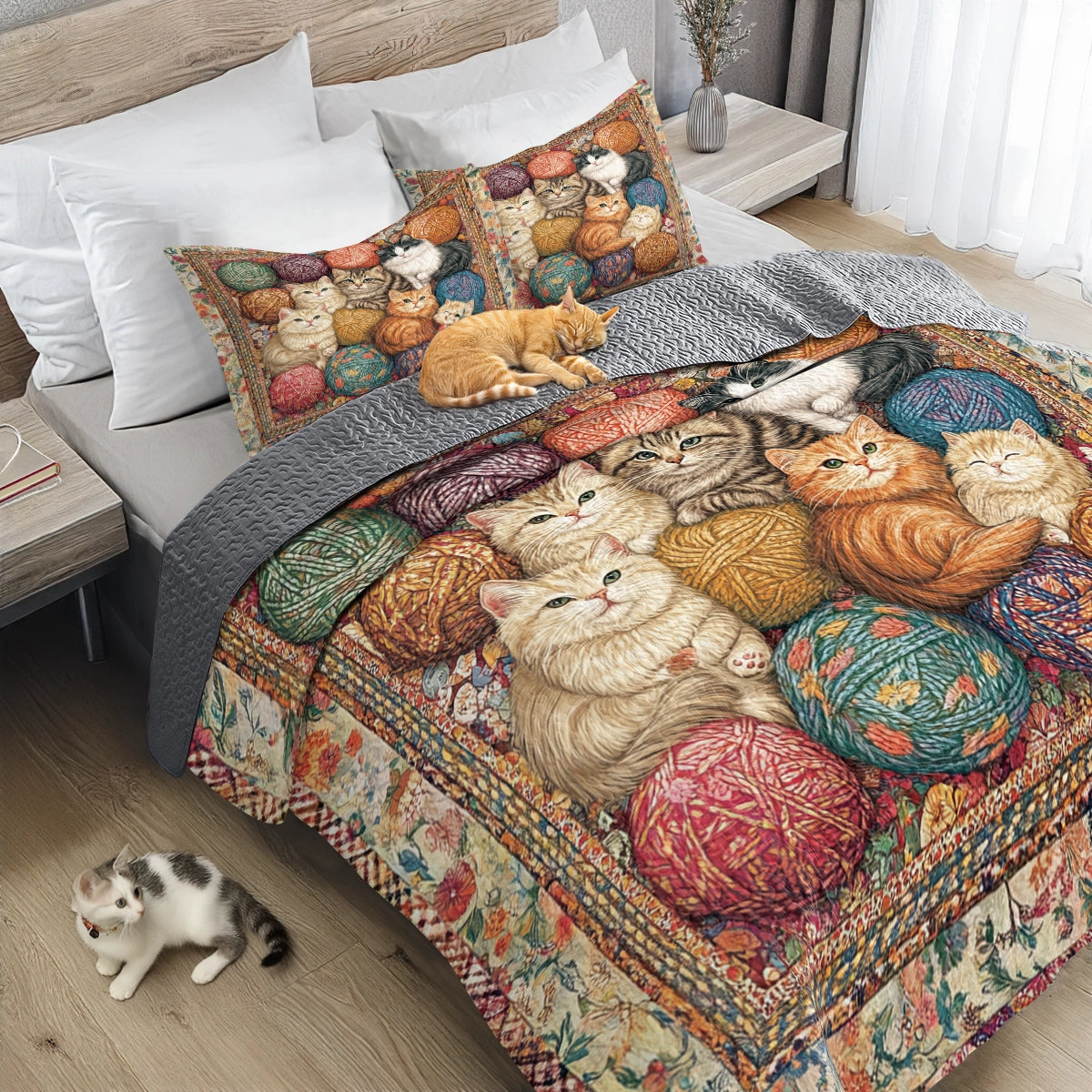 Shineful All Season Quilt 3-Piece Set - Purrfect Yarn Cat