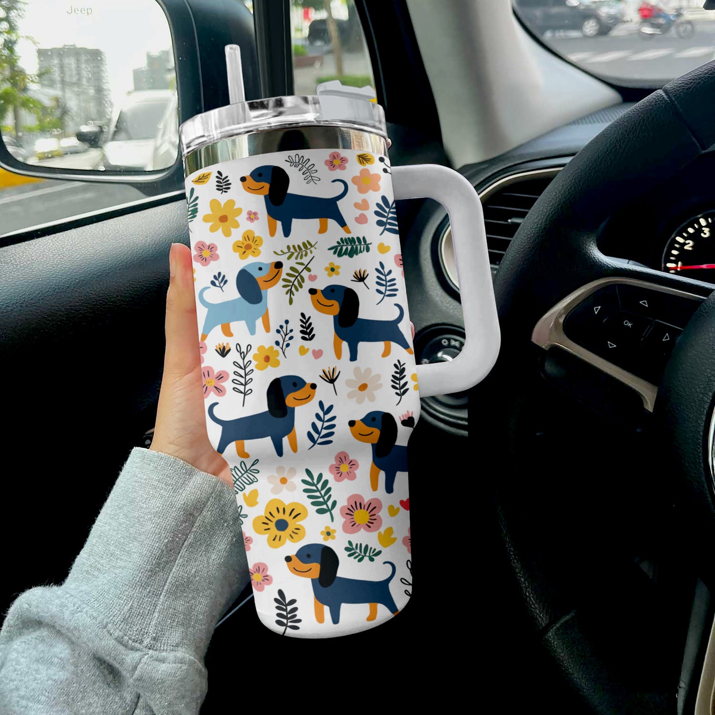 Shineful Tumbler Floral Cute Dachshund