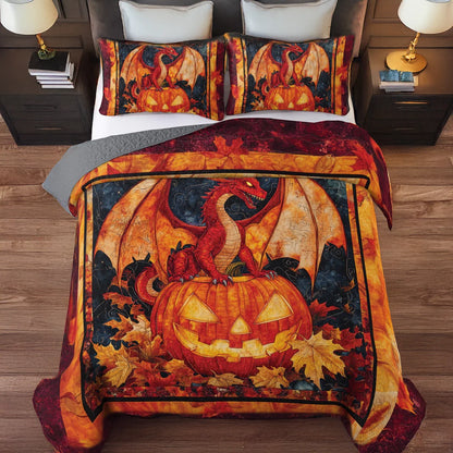 Shineful All Season Quilt 3-Piece Set Fiery Fall Dragon