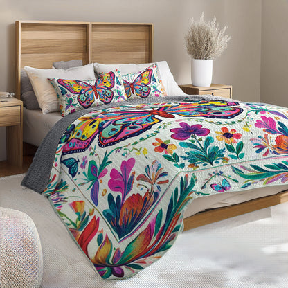 Shineful All Season Quilt 3-Piece Set - Vibrant Garden Butterfly