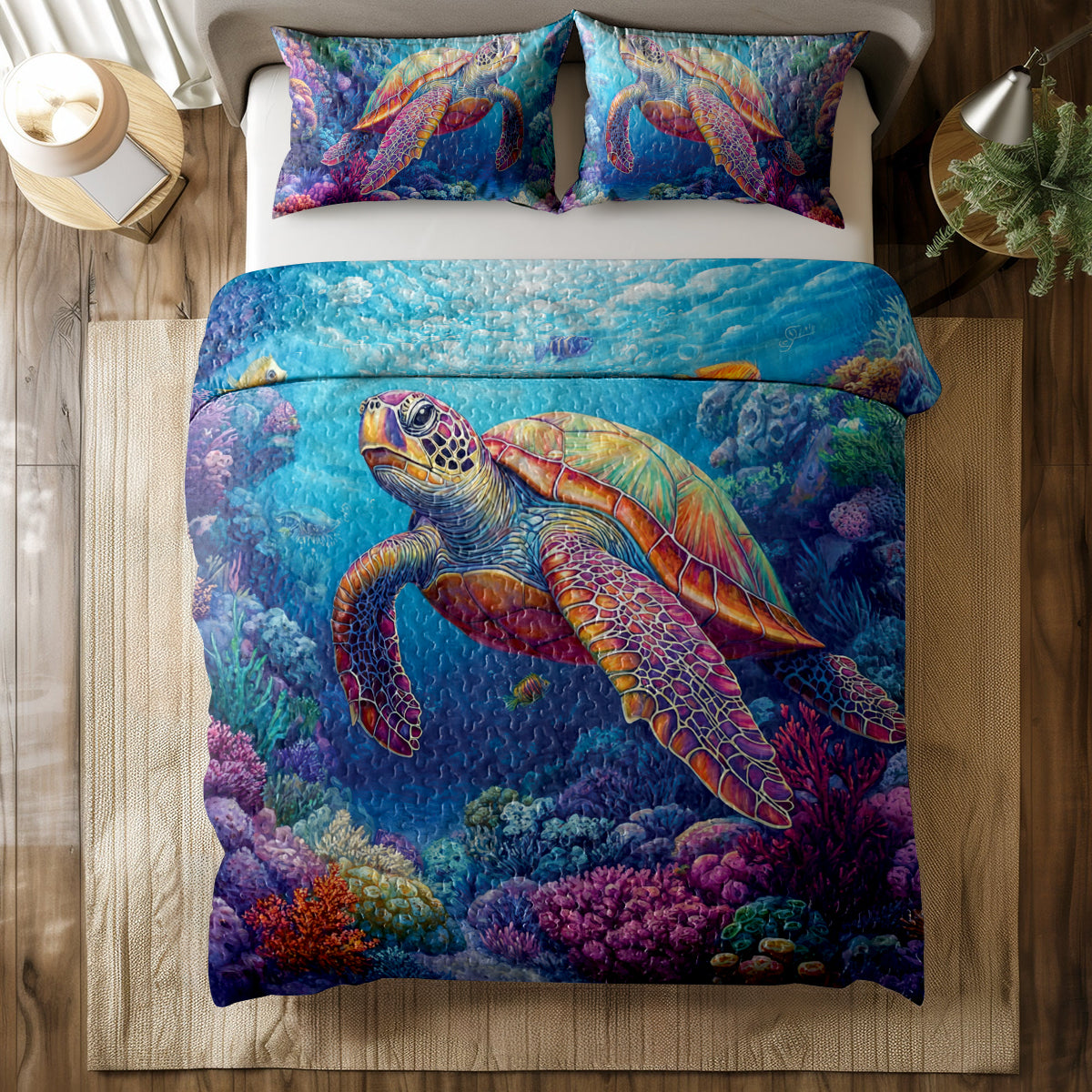 Shineful All Season Quilt 3-Piece Set Vibrant Sea Turtle