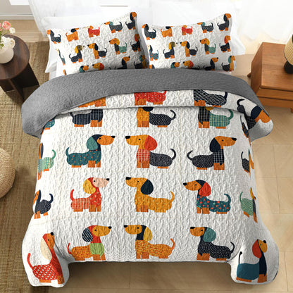 Shineful All Season Quilt 3-Piece Set Cute Dachshund Pattern