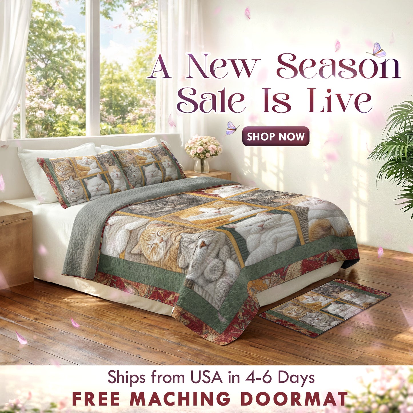 Shineful Quilt 3-Piece Set Sleepy Cats