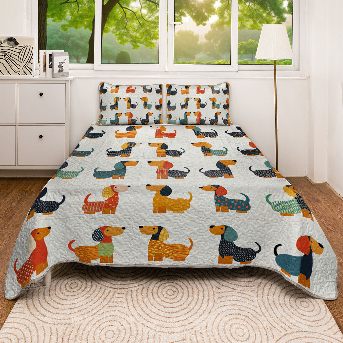 Shineful All Season Quilt 3-Piece Set Cute Dachshund Pattern