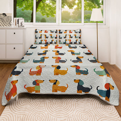 Shineful All Season Quilt 3-Piece Set Cute Dachshund Pattern