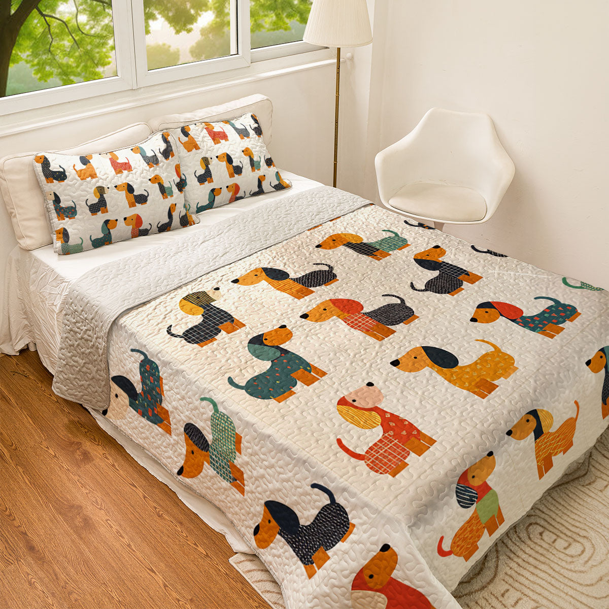 Shineful All Season Quilt 3-Piece Set Cute Dachshund Pattern