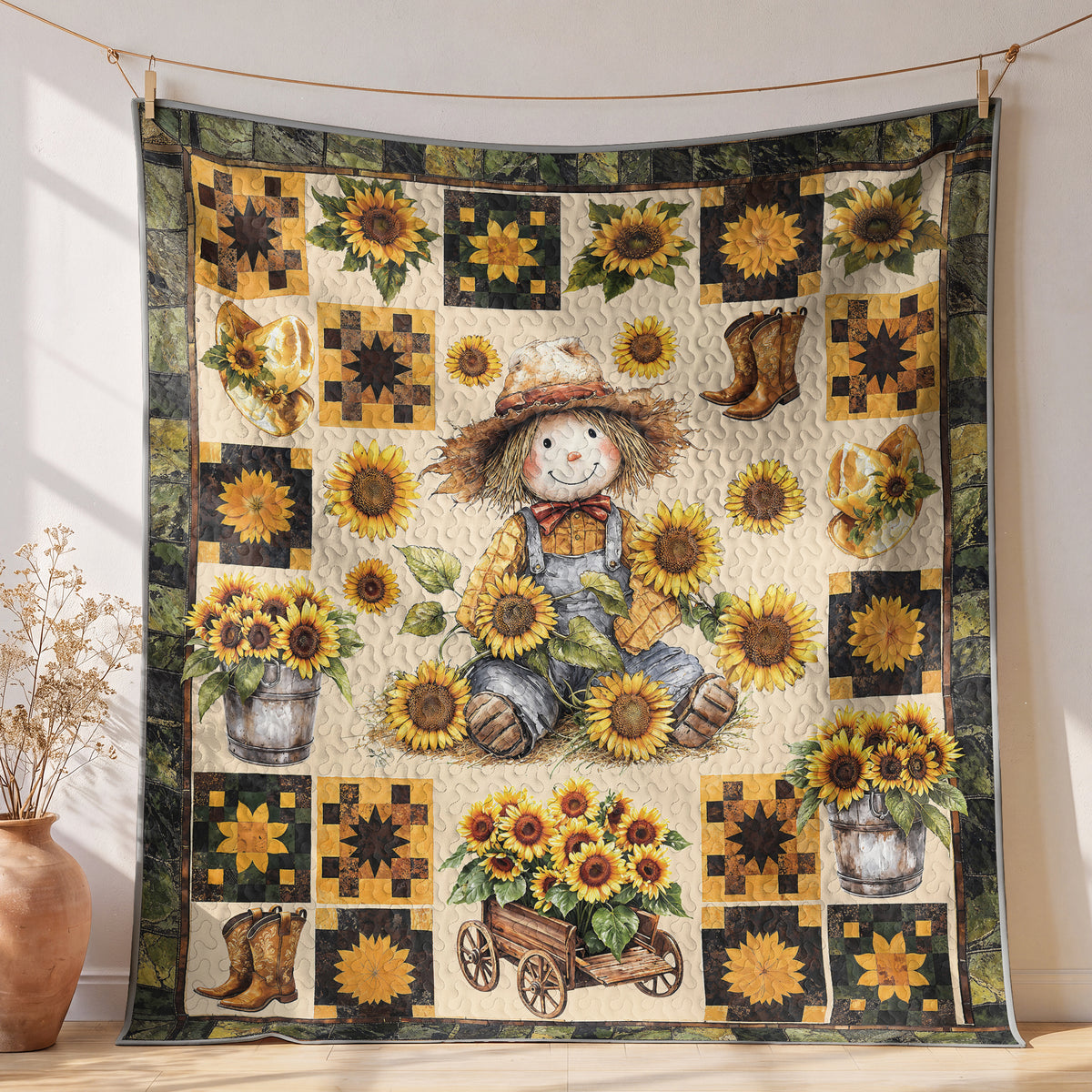 Shineful Quilt 3-Piece Set Peaceful Farmhouse Sunflower