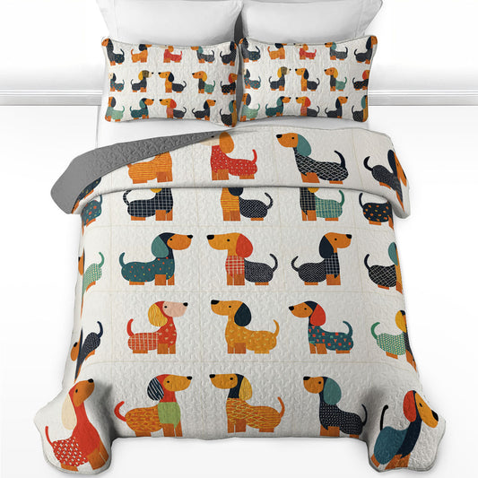 Shineful All Season Quilt 3-Piece Set Cute Dachshund Pattern