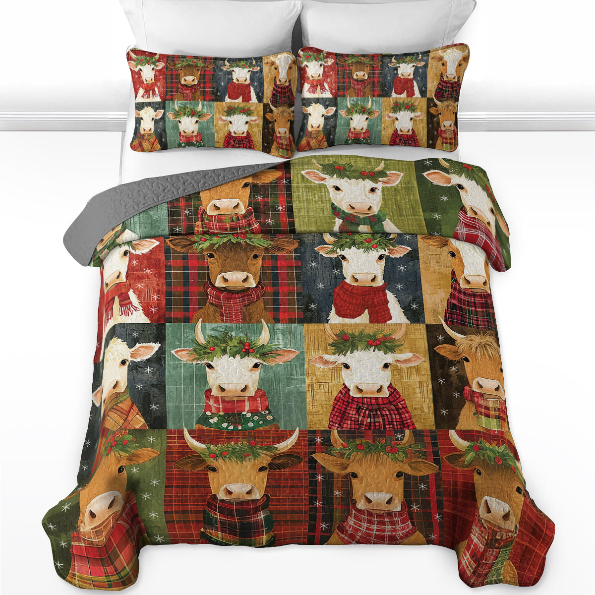 Shineful All Season Quilt 3-Piece Set Joyful Winter Cows