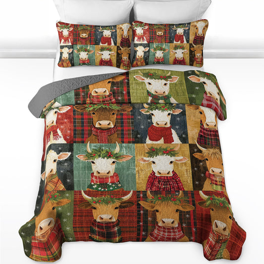 Shineful All Season Quilt 3-Piece Set Joyful Winter Cows