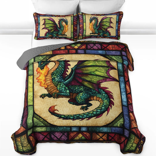 Shineful All Season Quilt 3-Piece Set - Mystic Flames Dragon