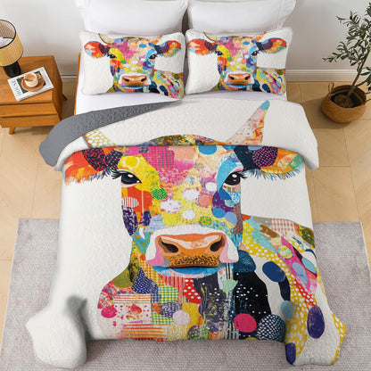 Shineful All Season Quilt 3-Piece Set Colorful Cow