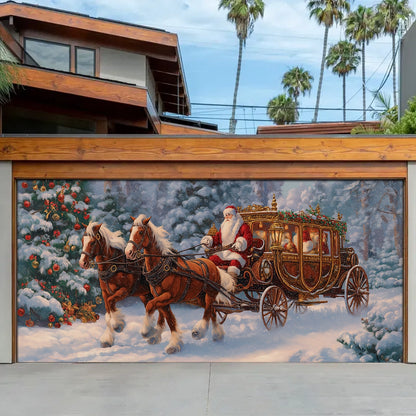 Shineful Garage Door Banner Decoration Santa’s Royal Christmas Carriage