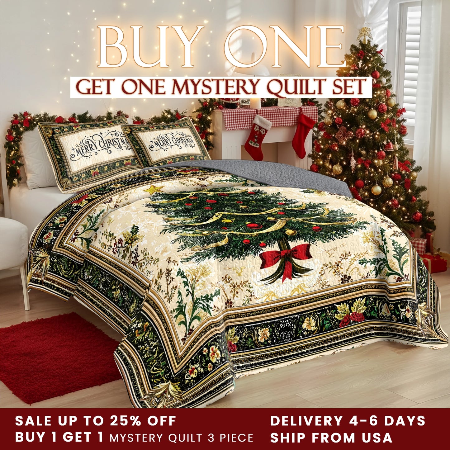 Shineful Quilt 3-Piece Set Classic Christmas Tree
