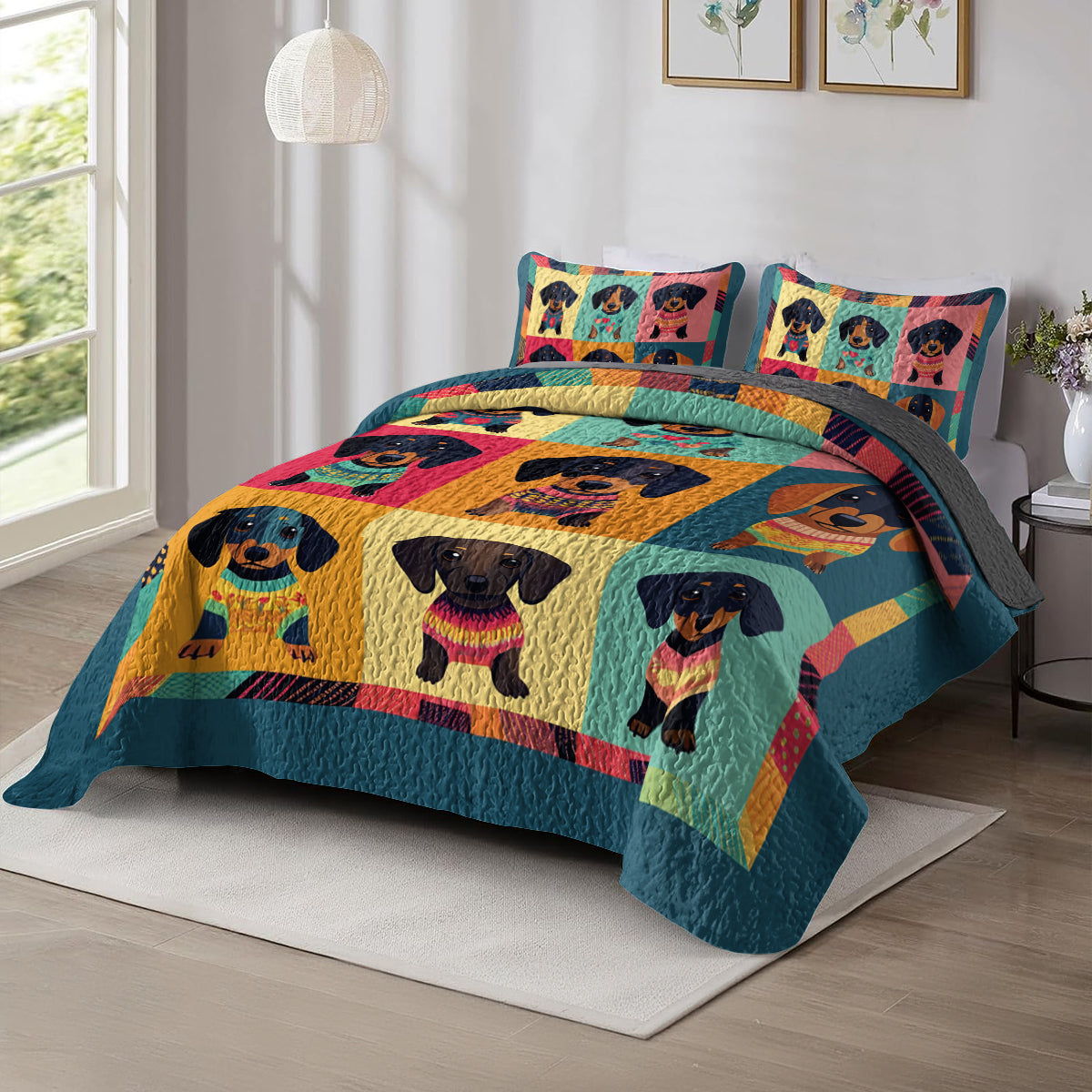 Shineful All Season Quilt 3-Piece Set Dachshund Happy Holiday