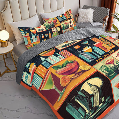 Shineful All Season Quilt 3-Piece Set Wine New York Cocktail Vibes