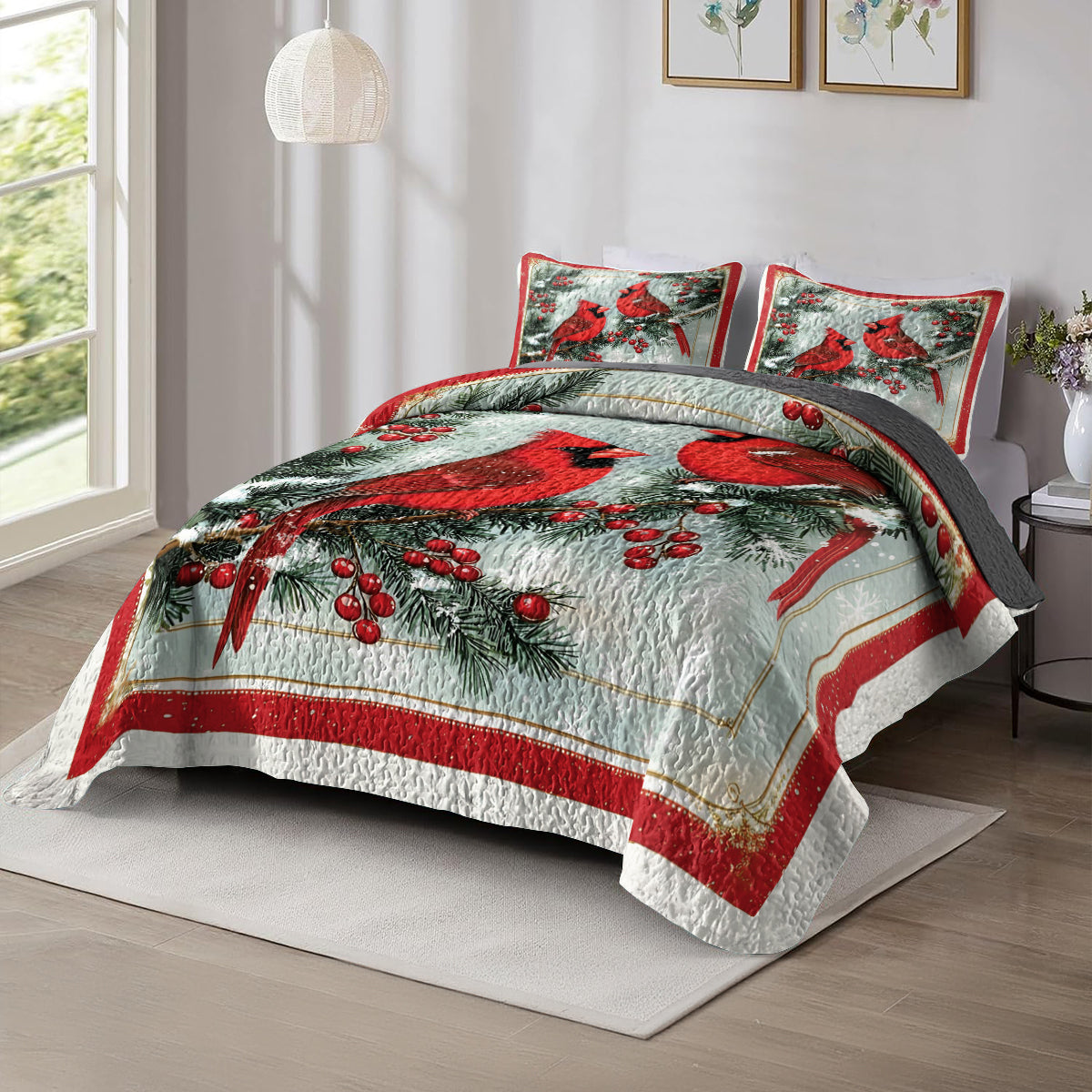 Shineful All Season Quilt 3-Piece Set Christmas Cardinal