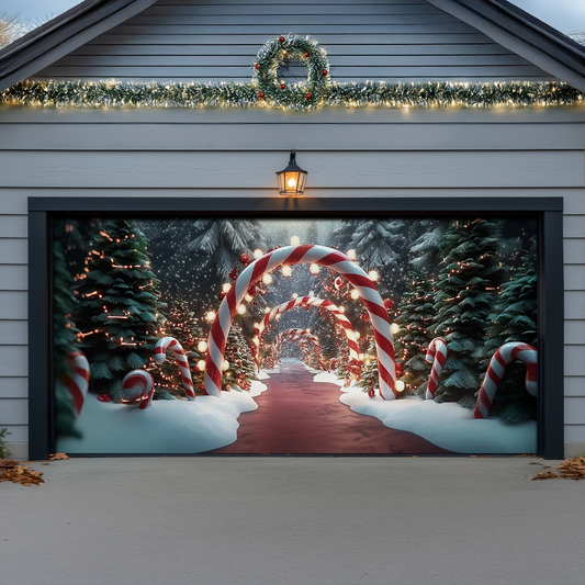 Shineful Garage Door Banner Decoration Winter Candy Cane