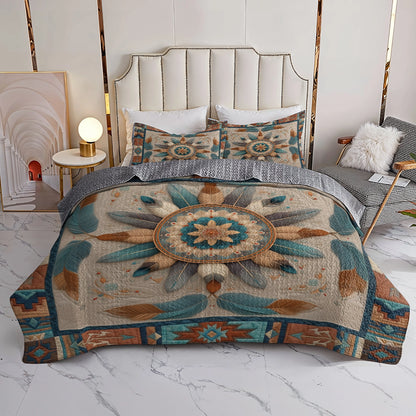 Shineful All Season Quilt 3-Piece Set Feather Mandala