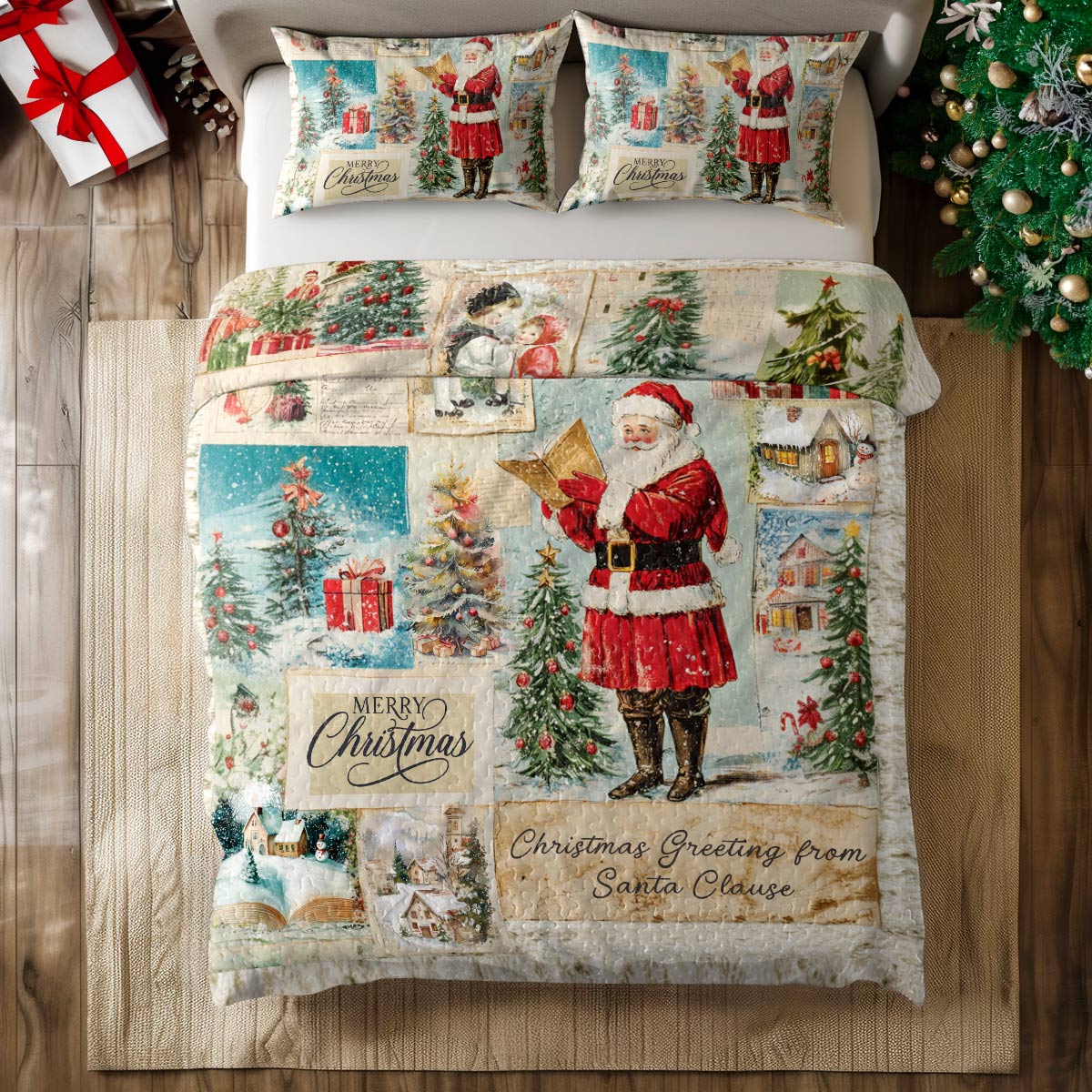 Shineful All Season Quilt 3-Piece Set Santa Greetings
