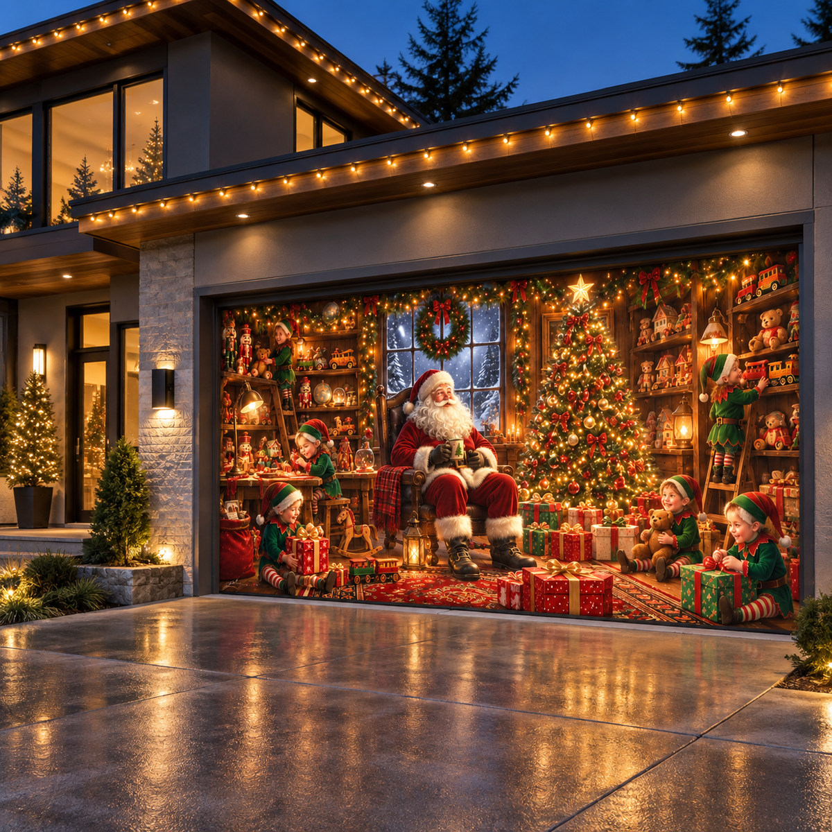 Shineful Santa’s Toy Workshop Garage Door Banner Decoration