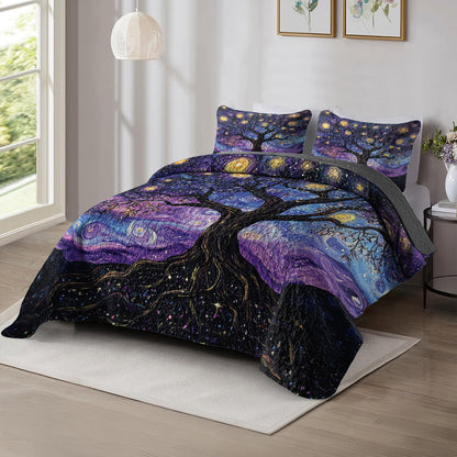 Shineful All Season Quilt 3-Piece Set Starry Night Tree Of Life