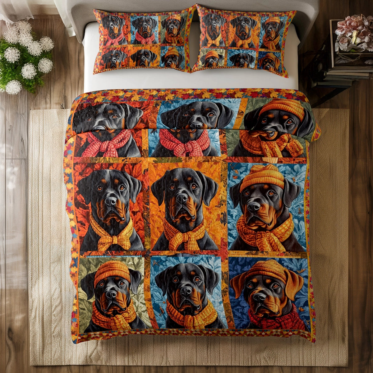 Shineful All Season Quilt 3-Piece Set - Rottweiler Friends