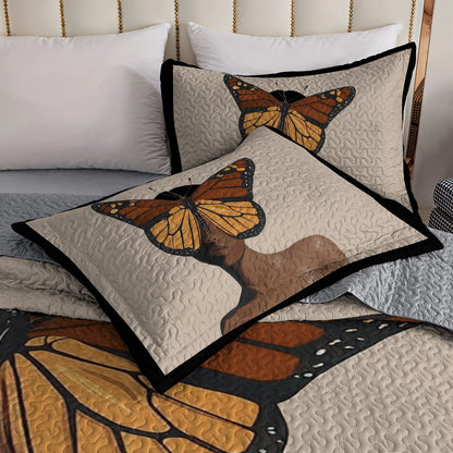 Shineful All Season Quilt 3-Piece Set - Black Butterfly Woman