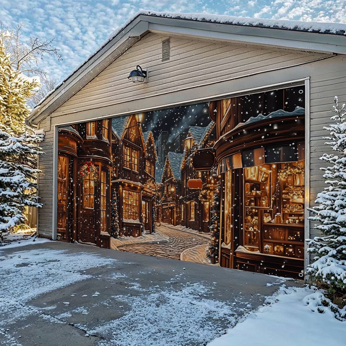 Shineful Garage Door Banner Decoration Winter Village