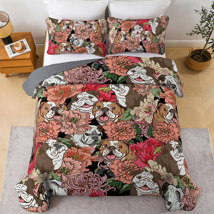 Shineful All Season Quilt 3-Piece Set Floral Bulldogs
