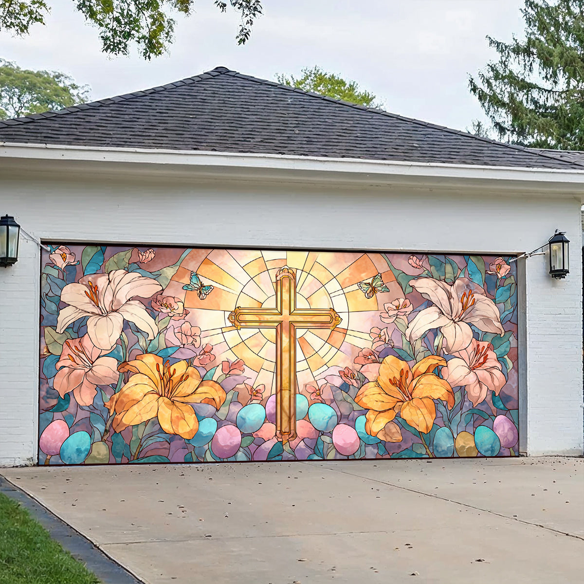 Shineful Garage Door Banner Decoration Easter Radiant Cross
