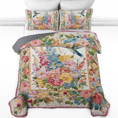 Shineful All Season Quilt 3-Piece Set Floral Hummingbird Garden