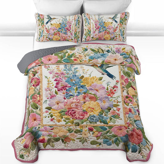 Shineful All Season Quilt 3-Piece Set Floral Hummingbird Garden