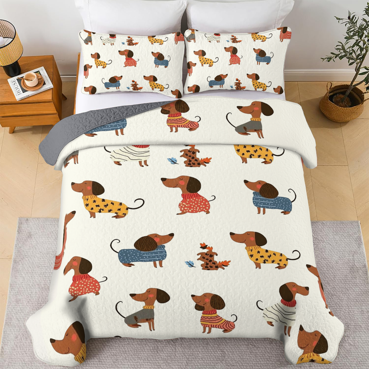 Shineful All Season Quilt 3-Piece Set - Cute Dachshund